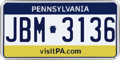 PA license plate JBM3136