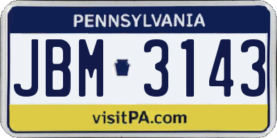 PA license plate JBM3143