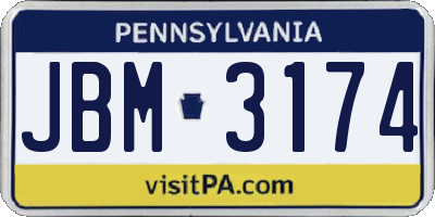 PA license plate JBM3174