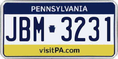 PA license plate JBM3231