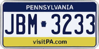 PA license plate JBM3233