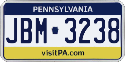 PA license plate JBM3238