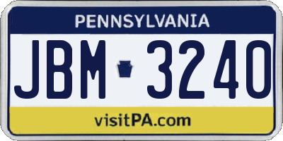 PA license plate JBM3240