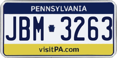 PA license plate JBM3263