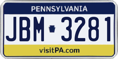 PA license plate JBM3281