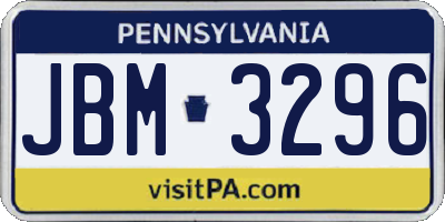 PA license plate JBM3296