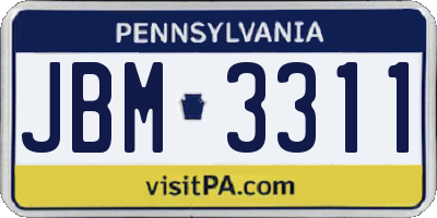 PA license plate JBM3311