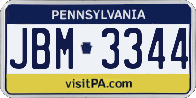 PA license plate JBM3344