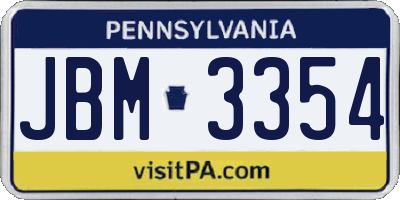PA license plate JBM3354