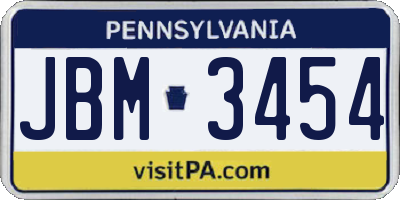 PA license plate JBM3454