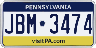 PA license plate JBM3474