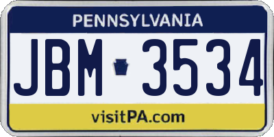 PA license plate JBM3534
