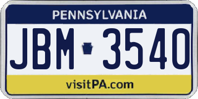 PA license plate JBM3540