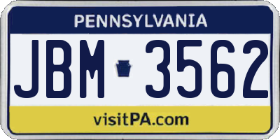 PA license plate JBM3562