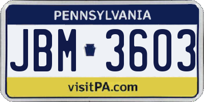 PA license plate JBM3603