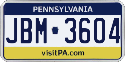 PA license plate JBM3604