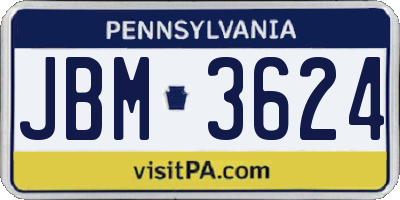 PA license plate JBM3624