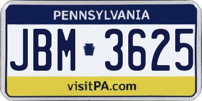 PA license plate JBM3625