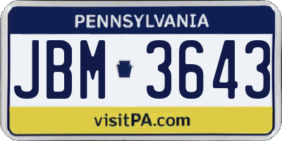 PA license plate JBM3643