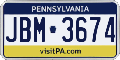 PA license plate JBM3674