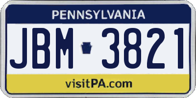 PA license plate JBM3821