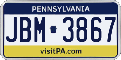 PA license plate JBM3867