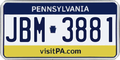 PA license plate JBM3881
