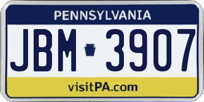 PA license plate JBM3907
