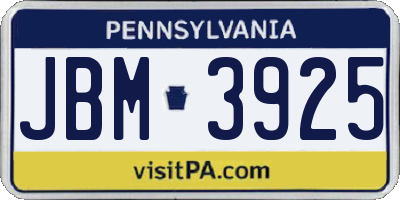 PA license plate JBM3925