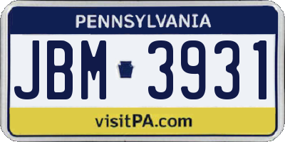 PA license plate JBM3931
