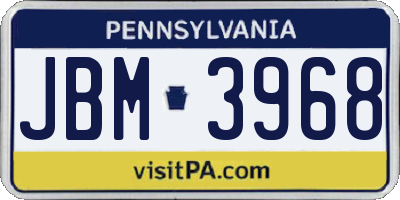 PA license plate JBM3968