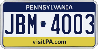 PA license plate JBM4003