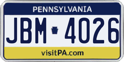 PA license plate JBM4026