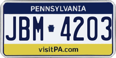 PA license plate JBM4203