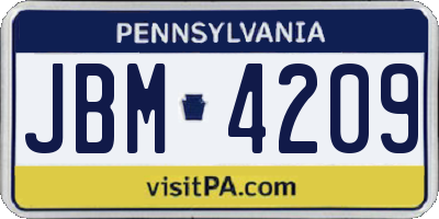 PA license plate JBM4209