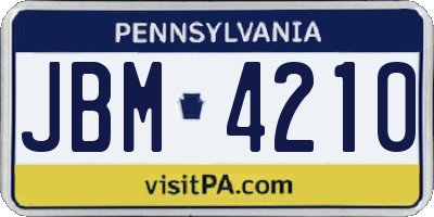 PA license plate JBM4210
