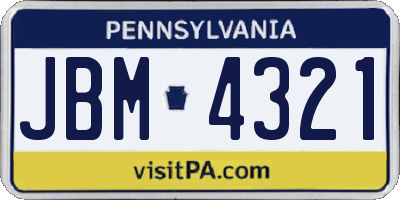 PA license plate JBM4321