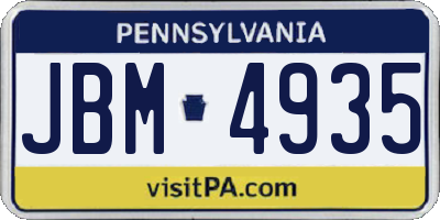 PA license plate JBM4935