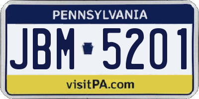 PA license plate JBM5201