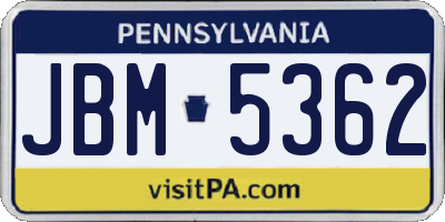 PA license plate JBM5362