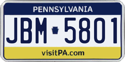 PA license plate JBM5801