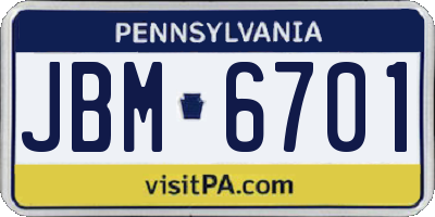 PA license plate JBM6701