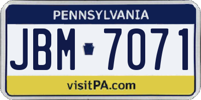 PA license plate JBM7071