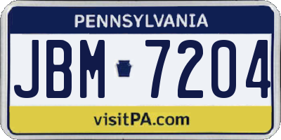 PA license plate JBM7204