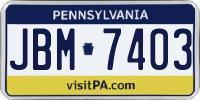 PA license plate JBM7403