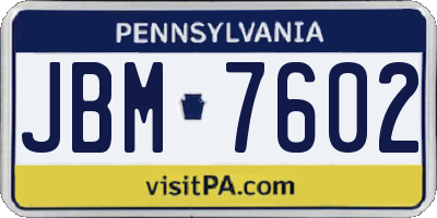 PA license plate JBM7602
