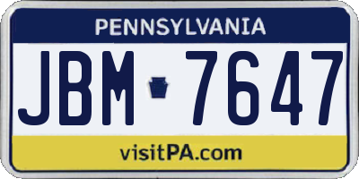 PA license plate JBM7647