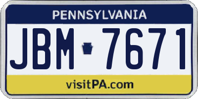 PA license plate JBM7671