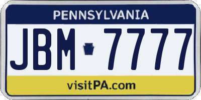 PA license plate JBM7777