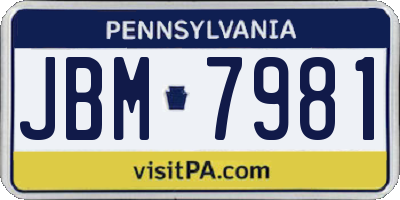 PA license plate JBM7981